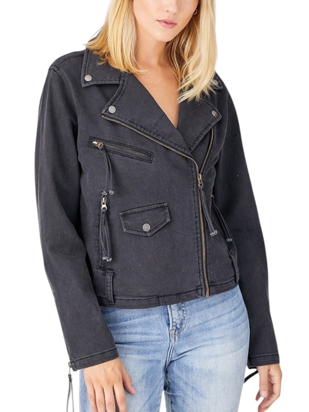 61.❤️ RISEN Women’s Washed Black Denim
Moto Jacket NEW